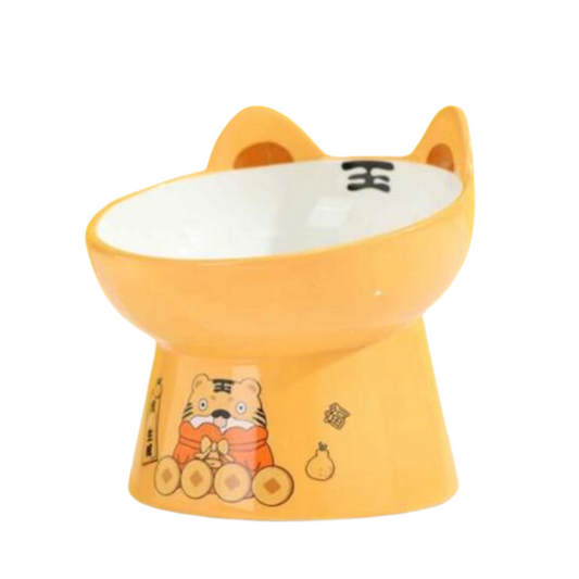 Cuenco de cerámica anti-vomito para perros y gatos ~ Diseño de tigre